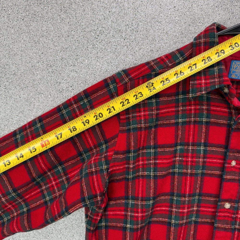 Pendleton Mens VTG Red Tartan Plaid Virgin Wool Flannel Button Down Shirt L USA - Picture 7 of 12